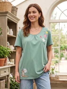 Walt Disney World Thumper Bambi Sage Green Cotton Embroidered T-Shirt Size XL
